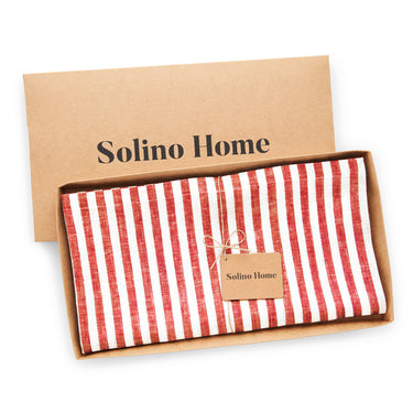 Red & White | Amalfi Stripe Red & White Linen Table Throw In Branded Packaging