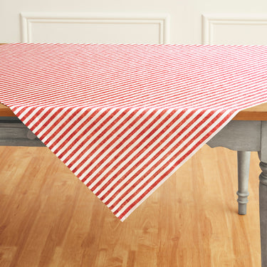 Red & White | Amalfi Stripe Red & White Linen Table Throw Styled On An Elegant Dining Table