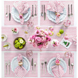 Cherry Blossom & White | Solino Home Amalfi Stripecherry Blossom & White Soft Woven Table Runner Layered With Dinnerware And Candles