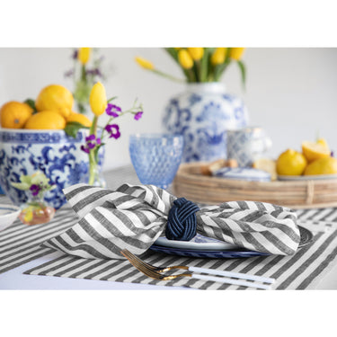 Black & White | Amalfi Stripe Black & White Linen Dinner Napkins Arranged For Dining Décor
