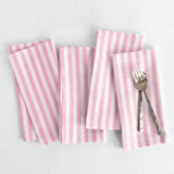 Cherry Blossom & White | Amalfi Stripe Cherry Blossom & White Linen Dinner Napkins Folded For Product Display