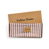 Cinnamon & White | Solino Home Amalfi Stripe Cinnamon & White Round Linen Tablecloth In Branded Packaging