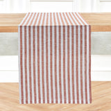 Cinnamon & White | Solino Home Amalfi Stripe Cinnamon & White Linen Table Runner Displayed Flat For Product View