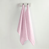 Cherry Blossom & White | Amalfi Stripe Cherry Blossom & White Linen Kitchen Towels Hanging In Kitchen