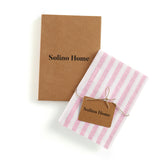 Cherry Blossom & White | Solino Home Amalfi Stripe Cherry Blossom & White Linen Kitchen Towels Packaging