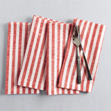 Red & White | Amalfi Stripe Red & White Linen Dinner Napkins Folded For Product Display