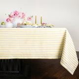 Primrose Yellow & White | Amalfi Stripe Primrose Yellow & White Linen Tablecloth Displayed Flat For Product View