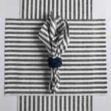 Black & White | Solino Home Amalfi Stripe Black & White Soft Woven Table Runner Layered With Dinnerware And Candles