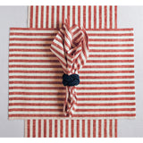 Red & White | Amalfi Stripe Red & White Linen Placemats Paired With Ceramic Dinnerware