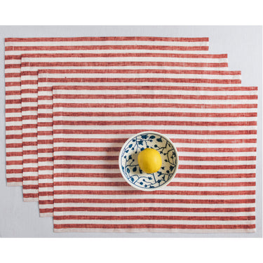 Red & White | Amalfi Stripe Red & White Linen Placemats Displayed Flat For Product View