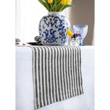 Black & White | Solino Home Amalfi Stripe Black & White Elegant Dining Setup With Textured Linen Table Runner