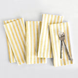Primrose Yellow & White | Amalfi Stripe Primrose Yellow & White Linen Dinner Napkins Folded For Product Display