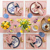 Red & White | Amalfi Stripe Elegant Dinner Table Featuring Red & White Linen Napkins And Tableware