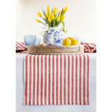 Red & White | Solino Home Amalfi Stripe Red & White Linen Table Runner Displayed Flat For Product View