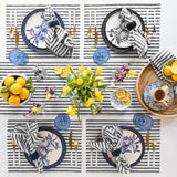 Black & White | Amalfi Stripe Elegant Dinner Table Featuring Black & White Linen Napkins And Tableware