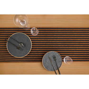 Pumpkin & Black | Solino Home Amalfi Stripe Pumpkin & Black Neutral Linen Table Runner With Farmhouse Table Decor