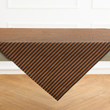 Pumpkin & Black | Amalfi Stripe Pumpkin & Black Soft Woven Table Throw Layered With Modern Table Décor