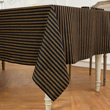 Brown Sugar & Black | Amalfi Stripe Brown Sugar & Black Tablecloth Neutral Linen Tablecloth With Farmhouse Table Décor