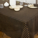 Brown Sugar & Black | Amalfi Stripe Brown Sugar & Black Tablecloth Elegant Dining Setup Featuring A Soft Linen Tablecloth
