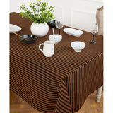 Pumpkin & Black | Amalfi Stripe Pumpkin & Black Tablecloth Textured Linen Tablecloth Styled With Dinnerware And Candles