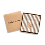 Brown & Cream | Solino Home Amalfi Stripe Brown & Cream Tablecloth Linen Tablecloth In Branded Packaging