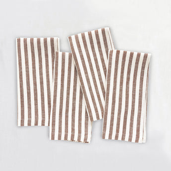 Brown & Cream | Amalfi Stripe Brown & Cream Linen Dinner Napkins Folded For Product Display