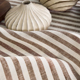 Brown & Cream | Amalfi Stripe Brown & Cream Tablecloth Textured Linen Tablecloth Styled With Dinnerware And Candles