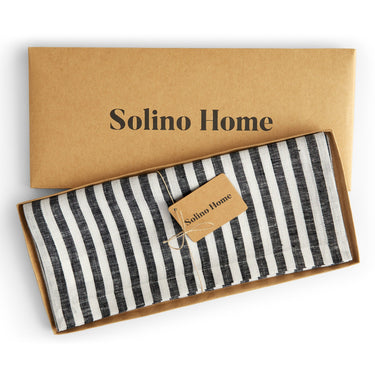 Black & White | Solino Home Amalfi Stripe Black & White Round Linen Tablecloth In Branded Packaging