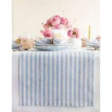 Sky Blue & White | Solino Home Amalfi Stripe Sky Blue & White Linen Table Runner Displayed Flat For Product View