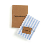 Sky Blue & White | Solino Home Amalfi Stripe Sky Blue & White Linen Kitchen Towels Packaging
