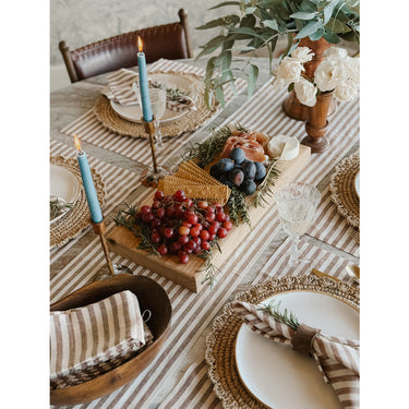 Brown & Cream | Solino Home Amalfi Stripe Brown & Cream Neutral Linen Table Runner With Farmhouse Table Decor