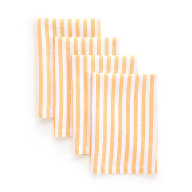 Mustard & White | Amalfi Stripe Mustard & White Linen Dinner Napkins Folded For Product Display