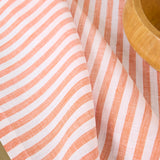 Orange & White | Amalfi Stripe Orange & White Tablecloth Textured Linen Tablecloth Styled With Dinnerware And Candles