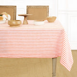 Orange & White | Amalfi Stripe Orange & White Linen Tablecloth Displayed Flat For Product View
