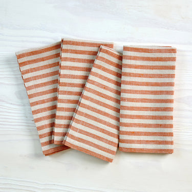 Pumpkin & Natural | Amalfi Stripe Pumpkin & Natural Linen Dinner Napkins Folded For Product Display