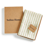 Sage & White | Amalfi Stripe Elegant Dinner Table Featuring Sage & White Linen Napkins And Tableware