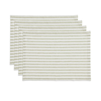 Sage & White | Amalfi Stripe Sage & White Linen Placemats Displayed Flat For Product View