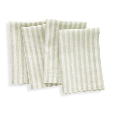 Sage & White | Amalfi Stripe Sage & White Linen Dinner Napkins Folded For Product Display