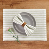 Sage & White | Amalfi Stripe Sage & White Linen Napkins Soft Linen Dinner Napkins With Modern Table Setting