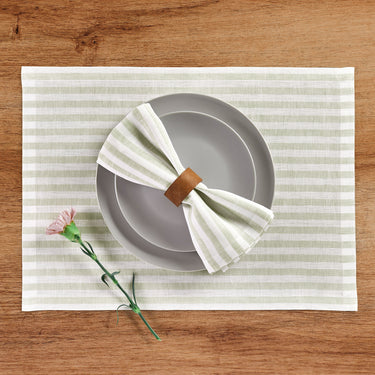 Sage & White | Amalfi Stripe Sage & White Linen Napkins Soft Linen Dinner Napkins With Modern Table Setting