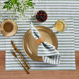Green & White | Amalfi Stripe Green & White Linen Placemats Paired With Ceramic Dinnerware