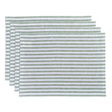 Green & White | Amalfi Stripe Green & White Linen Placemats Displayed Flat For Product View