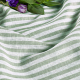 Green & White | Solino Home Amalfi Stripe Green & White Soft Woven Table Runner Layered With Dinnerware And Candles