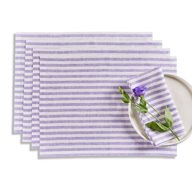 Violet & White | Amalfi Stripe Violet & White Linen Placemats Displayed Flat For Product View