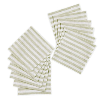 Sage & White | Amalfi Stripe Sage & White Cocktail Napkin Prodcut Image