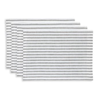 Grey & White | Amalfi Stripe Grey & White Linen Placemats Displayed Flat For Product View