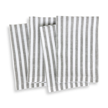 Grey & White | Amalfi Stripe Grey & White Linen Dinner Napkins Folded For Product Display