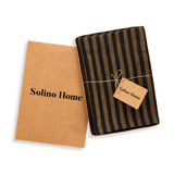 Brown Sugar & Black | Solino Home Amalfi Stripe Brown Sugar & Black Linen Dinner Napkin Set In Branded Packaging