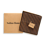 Pumpkin & Black | Solino Home Amalfi Stripe Pumpkin & Black Tablecloth Linen Tablecloth In Branded Packaging