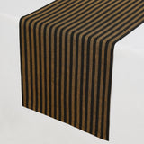 Brown Sugar & Black | Solino Home Amalfi Stripe Brown Sugar & Black Elegant Dining Setup With Textured Linen Table Runner